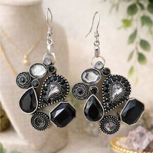 Black Crystal Teardrop Statement Earrings